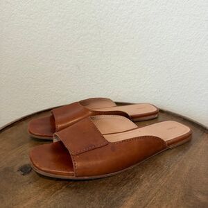 Wilder Brown Vachetta Leather Maude Slip-On Slide Flat Sandals Women's Size 10